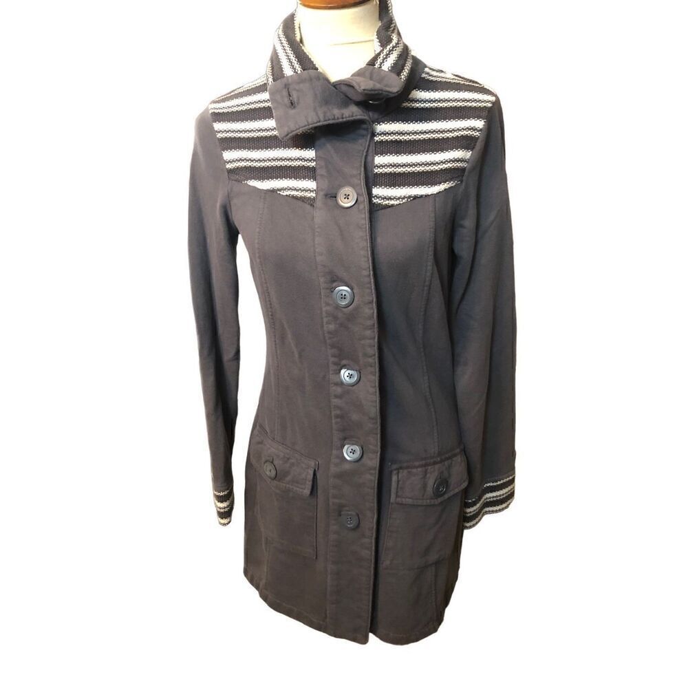 Prana Coat Knit Woven Button Up Pockets Long Jacket Gray XS
